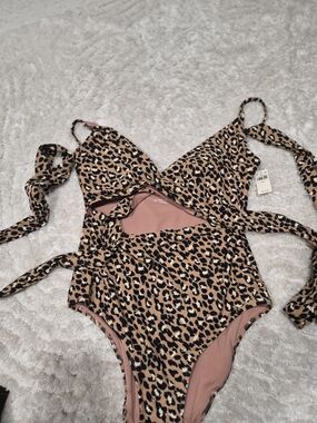 aerie Leopard Print One-Piece Swimsuit in Tan and Black